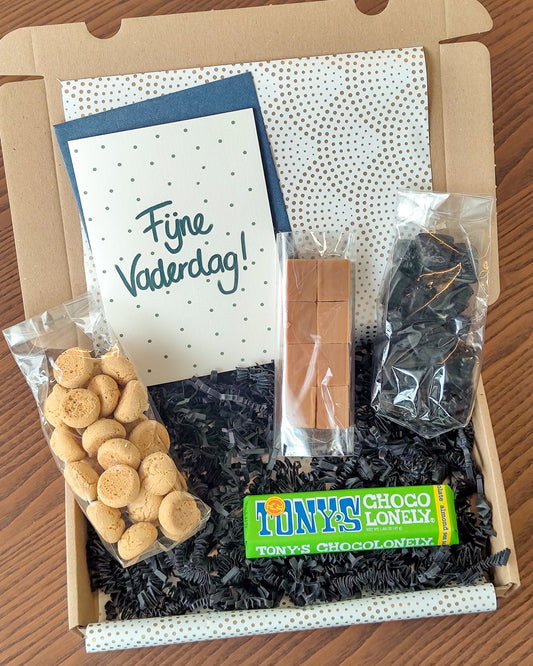 cadeau ideeen vader pakketje dorp fudge chocola