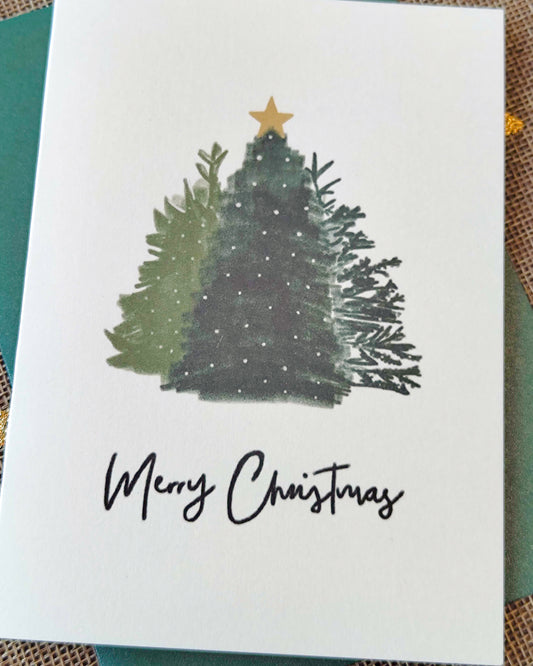 kerstkaart bomen minimalistisch