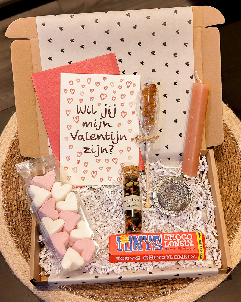 valentijnskaart valentijnscadeau voor haar thee en chocolade Valentijnscadeau op afstand versturen