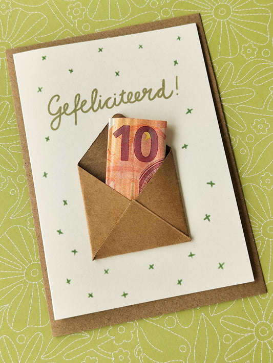 wenskaart met geldenvelop