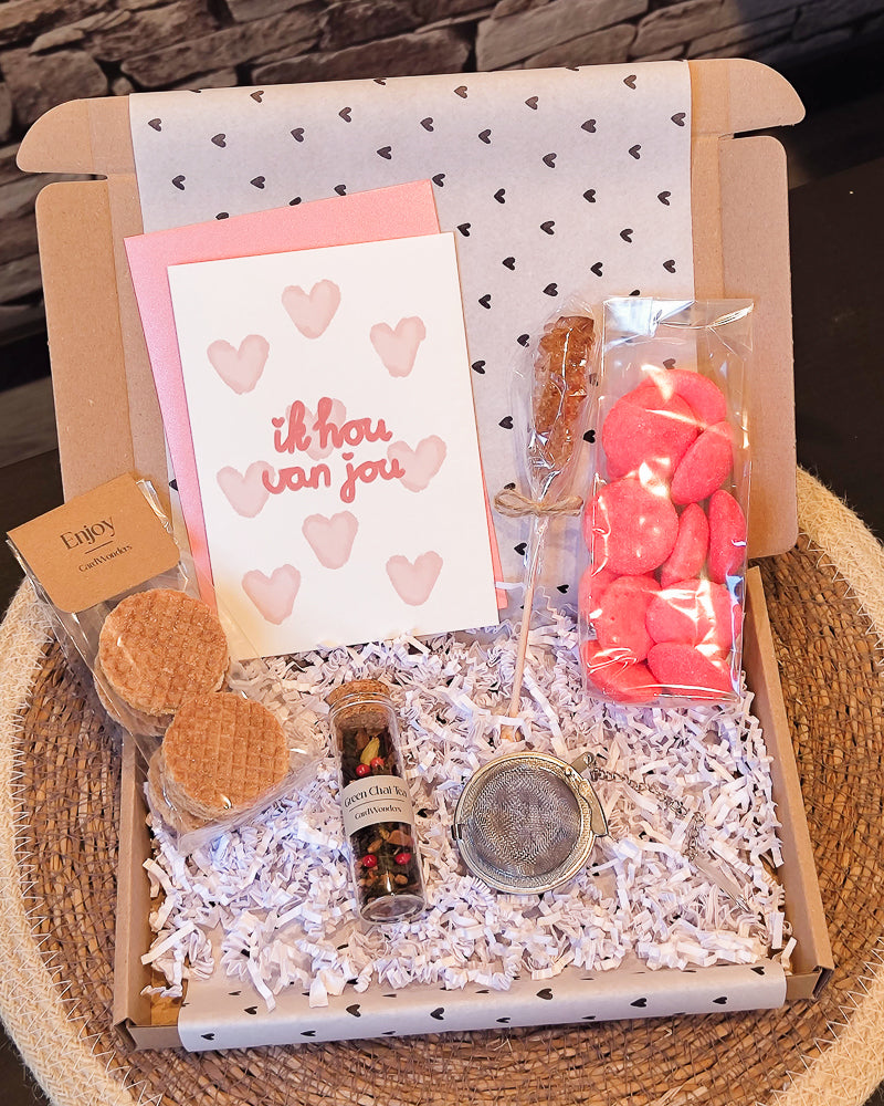 valentijnscadeau vrouw thee koekjes snoep