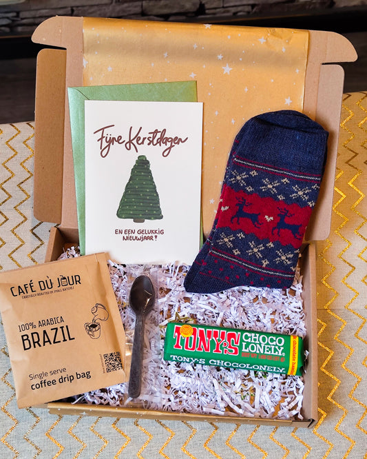 kerstpakket bestellen mannen koffie sokken origineel